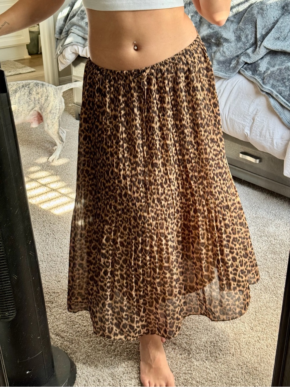 WD.NY Vintage Leopard Print Pleated Midi Skirt Women’s Medium Y2K Sheer Chic